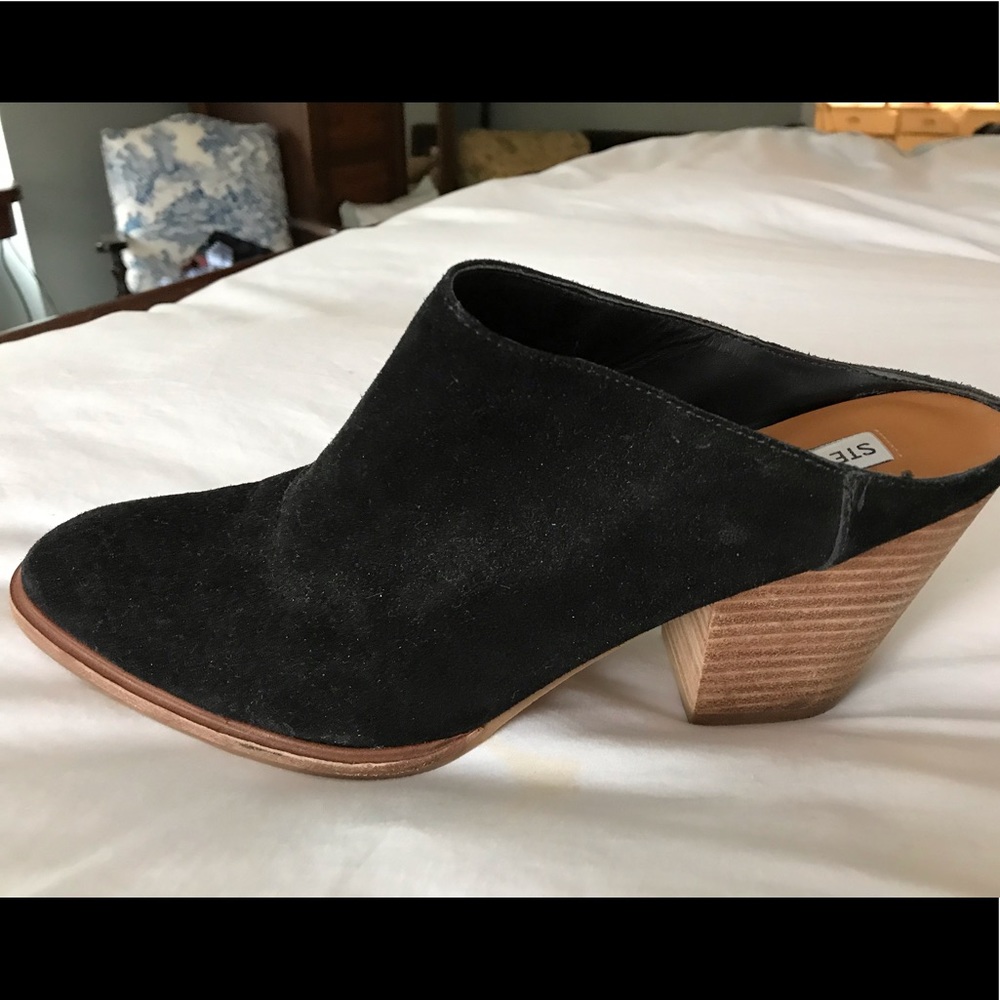 Gently worn black suede mule booties